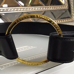 Vintage 90’s Ralph Lauren Gold Circle Women’s Black Leather Belt